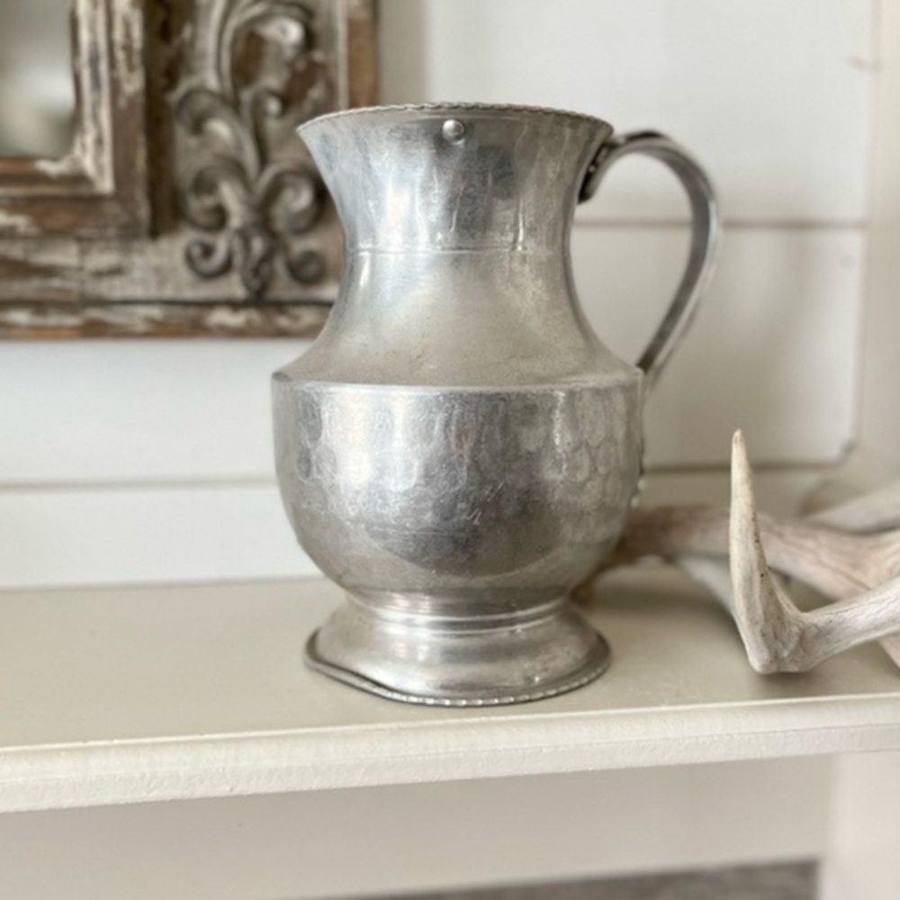 Vintage Cromwell Hand Wrought Aluminum Pitcher with Ice Catch